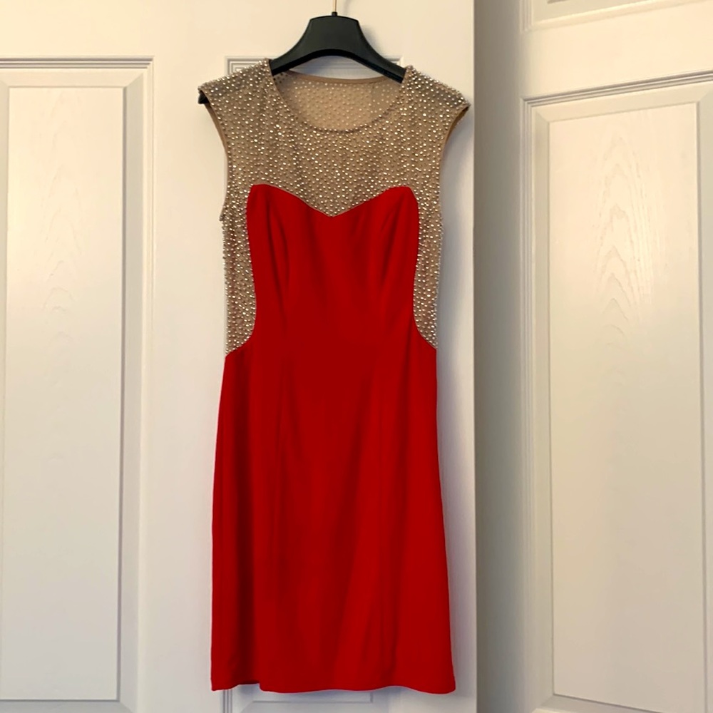 Aqua dresses red sparkle sleeveless fitted mini dress sz 2